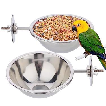 Imagem de Pacote com 2 copos para alimentação de pássaros, tigela de comida de aço inoxidável com suporte de grampo para periquito de pássaros, periquito, arara, periquito, periquito, periquito, periquito,