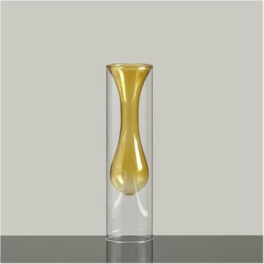 Imagem de Nordic decoração de casa vaso de vidro sala de estar decoração vaso de flores transparente casa decorações óculos decorativos presentes, Yellow-24cm