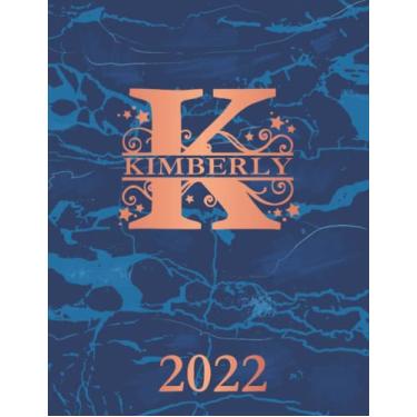 Imagem de Kimberly: 2022. Personalized Name Weekly Planner Diary 2022. Monogram Letter K Notebook Planner. Blue Marble & Rose Gold Cover. Datebook Calendar Schedule