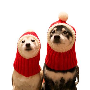 Imagem de Chapéu de Natal NACOCO para cachorro de crochê com estampa divertida de animal de estimação com pompon vermelho verde quente inverno chapéu de tricô para animais de estimação e mulheres e homens (vermelho, G)