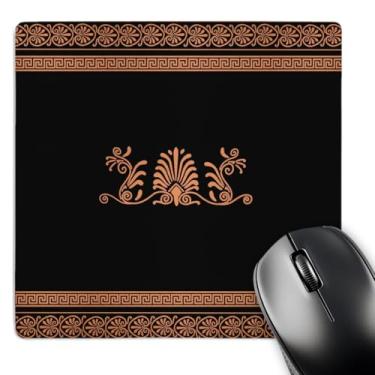 Imagem de 3dRose LLC Mouse pad 20,3 x 20,3 x 0,63 cm, laranja e preto, espirais decorativos e folhas de palmeira, chave grega tradicional (mp_56708_1)