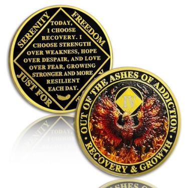 Imagem de Phoenix 4 Year Sobriety Coin Flame One Year Sobriety Chip NA Chips and Medalhão Narcóticos Anônimos Chip AA Recuperação Ficha de Aniversário Sobriedade Presentes para Homens Mulheres Narcóticos
