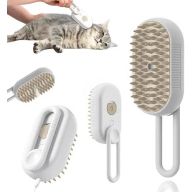 Imagem de Escova Pet Vaporizada Para Remoção De Pelos Gatos Cães Recarregável Elétrica Pente Com Vapor Cabo Destacável Remoção de Nós e Pelos Soltos (Branca)