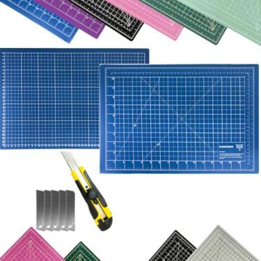 Imagem de Base de Corte A3 45x30cm Dupla Face AutoCura Multiuso Estilete Profissional Kit Patchwork Artesanato Scrapbook Costura (Azul)