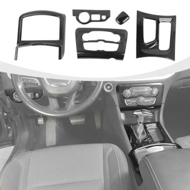 Imagem de RAZPOY Kit de acabamento interno de fibra de carbono, 5 peças, compatível com acessórios Dodge Charger 2015-2023, capa de suporte de copo de mudança de marcha, interruptor de farol, acabamento do