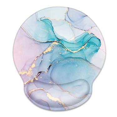 Imagem de WAVEYU Mouse pad ergonômico com suporte de pulso, tapete de mouse redondo fresco, mousepad base de borracha antiderrapante para laptop, mouse pad escolar de escritório, mármore azul