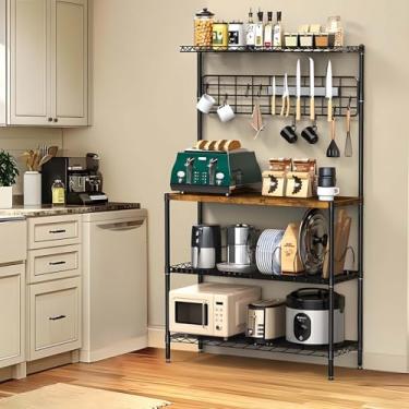 Imagem de Tatub Rack de padeiro com suporte magnético de faca, suporte grande para micro-ondas com ganchos em S e divisórias, rack de armazenamento de cozinha com prateleira ajustável, mesa de 91 x 33 cm,