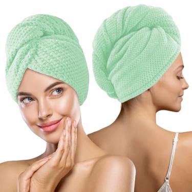 Imagem de MaopaoBeauty Pacote com 2 toalhas de cabelo de microfibra para mulheres, turbante de cabelo de secagem rápida super absorvente para todos os estilos de cabelo, toalha de secagem de cabelo grande com