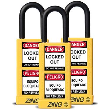 Imagem de Zing Green Products 7092 Cadeado de segurança RecycLock, com chave, amarelo, grilhão de 3 cm, corpo de 7,6 cm, pacote com 3