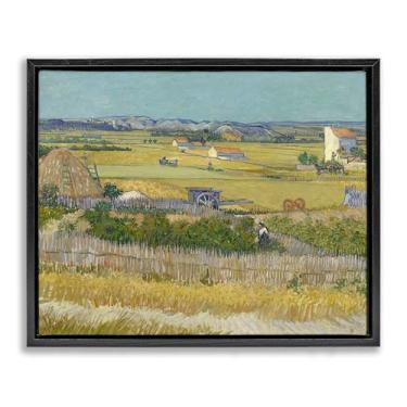 Imagem de Stupell Industries Van Gogh The Harvest Landscape Framed Floater Canvas Wall Art Design por one1000paintings, moldura flutuante preta, 78 x 63 cm