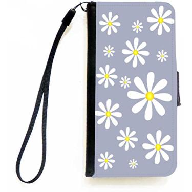 Imagem de Rikki Knight Capa carteira flip cinza flores amarelas margaridas brancas com aba magnética para Apple iPhone 5c