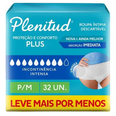 Imagem de Roupa Íntima Plenitud Protect Plus Unissex Tamanho P/M 32 Unidades Leve Mais Por Menos