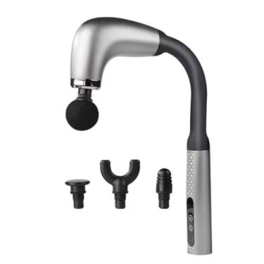 Imagem de Massageador Pistola Portátil Elétrico Curvado Alongado Para Corpo Pescoço Cintura Ombro Sem Fio Carrega USB (Prata)