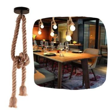 Imagem de 3 Pendente Lustre Corda Sisal Rústico 1,60M Bocal Duplo E27 - TOP