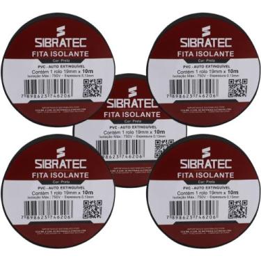 Imagem de Kit 5 Fita isolante Preta 19mm x 10 metros Classe C Sibratec - MarGiri