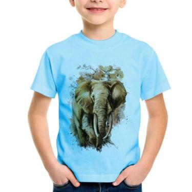 Imagem de Camiseta Infantil Elefante Watercolor - Foca na Moda, Azul bebê, 14