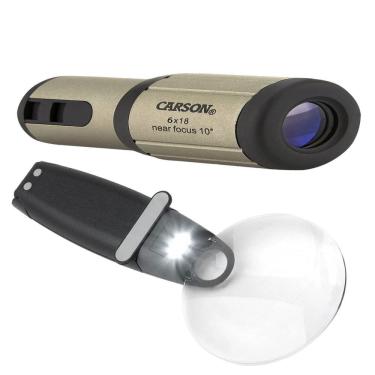 Imagem de Kit Monóculo Compacto 6x18mm Lupa Freehand 2.5x Led - Carson