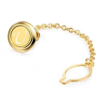 Imagem de HAWSON Prendedores de gravata masculinos com corrente redonda dourada alfinetes de gravata casamento negócios aniversário aniversário iniciais A-Z prendedor de gravata presentes, Metal