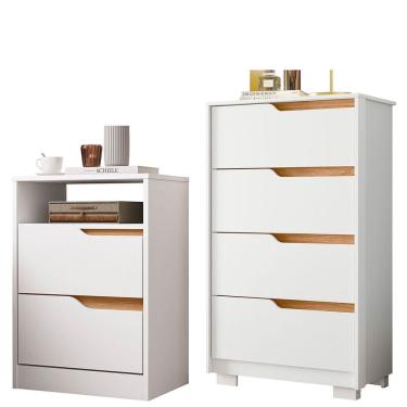 Imagem de Kit Cômoda 4 Gavetas e Mesa de Cabeceira Sara 2 Gavetas Flex