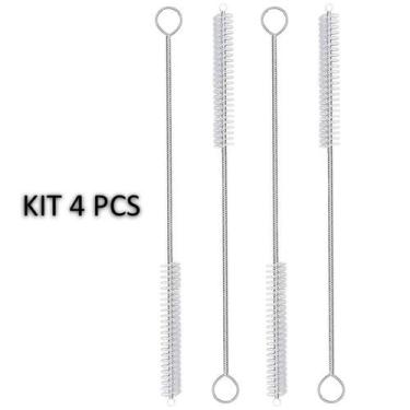Imagem de Kit 4 Escova de limpeza de canudo Cerdas Nylon Haste Inox Flexível 21c