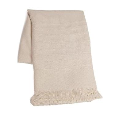 Imagem de Manta Xale Sofá Decorativa Artesanal Luxo Lã Baby Alpaca Bege