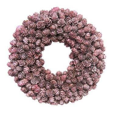 Imagem de Guirlanda de Natal 23cm Rosa c/Pinhas Feita à Mão - Fitas e Festas