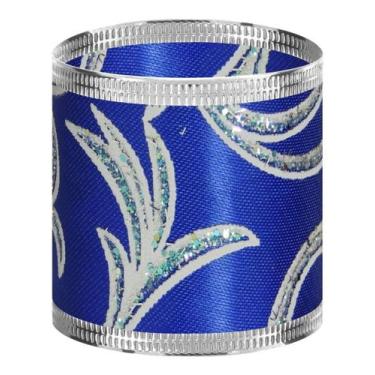 Imagem de 30m Fita Natalina Cetim Floral Glitter Amarada 5cm X 10m C/3 - Fitas R