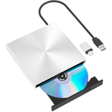 Imagem de Alphami Gravador de unidade de DVD Blu Ray externo, USB 3.0 e tipo-C, leitor de CD Bluray fino, gravador para laptop, desktop, compatível com MacBook OS, Windows XP/7/8/10/11 Linux