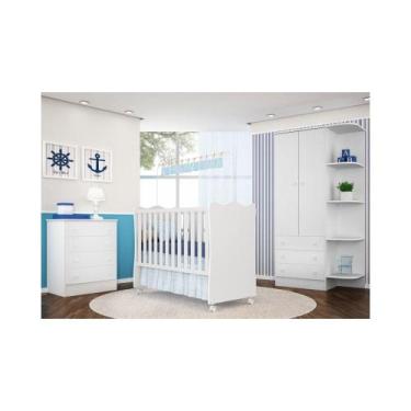 Imagem de Jogo de Quarto Infantil Doce Sonho com Berço Simples Branco - Qmovi, B