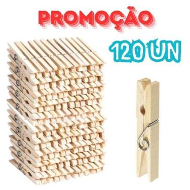 Imagem de kit 120 Prendedor de Roupa Madeira Pregador Varal Reforcado - PREGA VA