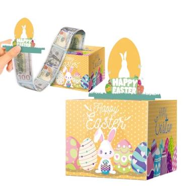 Imagem de Ranfashiong Caixa de puxar dinheiro de Páscoa para presente - Happy Easter Surprise Suporte para dinheiro, presentes para crianças, adultos, cartão de retirar, engraçado, faça você mesmo (amarelo)