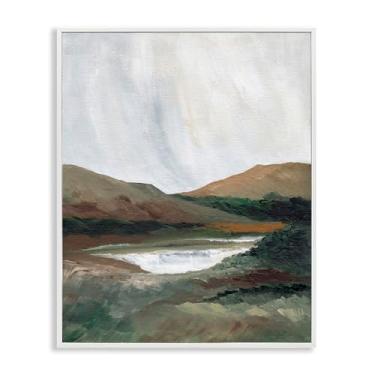 Imagem de Stupell Industries Arte de parede giclée emoldurada em duas montanhas com lagoa branca por Nikita Jariwala, 61 x 76 cm