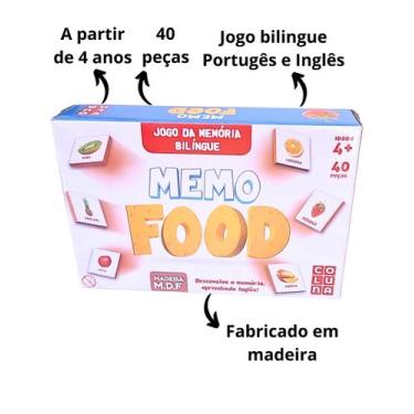 Imagem de Jogo Da Memória Infantil Madeira Bilingue Memo Food 40 Peças Coluna Br