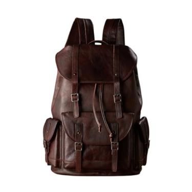 Imagem de Mochila artesanal de couro vintage para homens, mochila de couro genuíno de grande capacidade, bolsa de ombro para viagem e acampamento(Coffee)