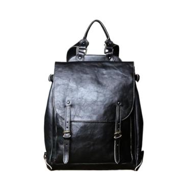 Imagem de Mochila masculina de couro vintage, bolsa de viagem de couro para homens, bolsa casual de computador para laptop de 14 polegadas(Black)