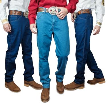 Imagem de Kit 3 Calças Jeans Masculina Country Tradicional Cowboy Rodeio Texana Elastano Boiadeiro (BR, Numérico, 40, Regular, Regular, 2 Azul Escuro 1 Azul Claro)