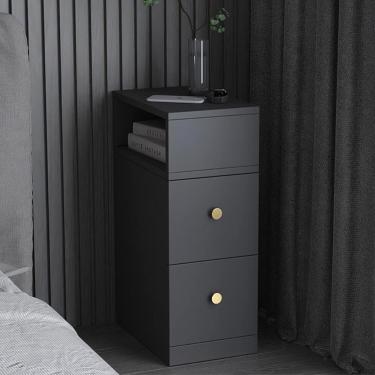Imagem de Mesa de cabeceira cinza com 25 cm / 30 cm de largura Armário de armazenamento para fendas no quarto com 2 gavetas e abertura lateral Moderno simples pequeno apartamento mini mesa de cabeceir