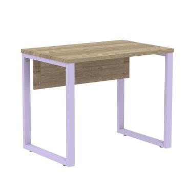 Imagem de Mesa Escritório P25 TUB Pandin 90 cm (larg) Tampo MDP Noce Naturalle Pé Aço Tubular Lilás