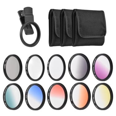Imagem de Andoer Kit de filtros Clip On Kit de filtro de lente de telefone de 52 mm com filtros graduados de 7 cores, filtro CPL Star, filtro de close-up, clipe de montagem para câmeras iPhone 15/14/13/12/11