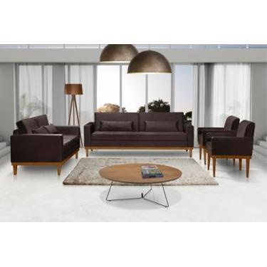 Imagem de Kit Sofá Living 3/2 Lugares Valência C/ 2 Poltronas Isadora - Corino Marrom