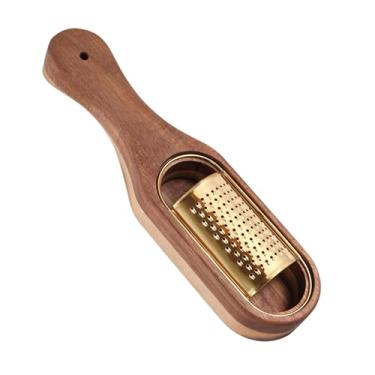 Imagem de SiaBiced Ralador de queijo com recipiente, gadget de cozinha, aço inoxidável, resistente, com alça de madeira para queijo de chocolate
