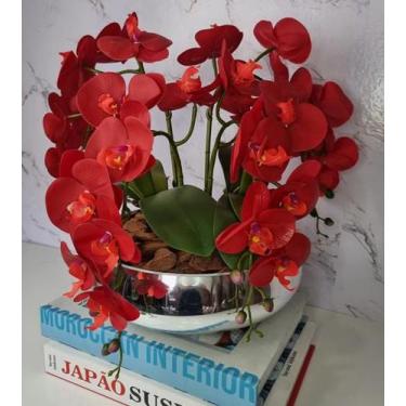 Imagem de Arranjo Com 4 Orquídeas Vermelho Vaso Prata 28cm - FLORESCER DECOR