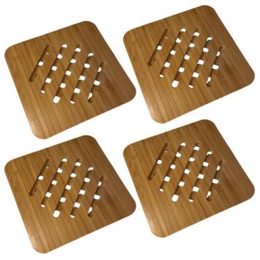 Imagem de Kit 4 Descanso de Panela para Mesa Quadrado em Bambu 17x17cm - Clink