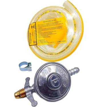 Imagem de Regulador de Gás com Mangueira para Botijão, 1 kg/h, Registro Abre/Fecha, Kit Completo com Abraçadeiras