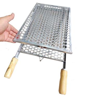Imagem de Grelha Dupla p/ Peixes Linguiças Asinhas Com Cabo Duplo