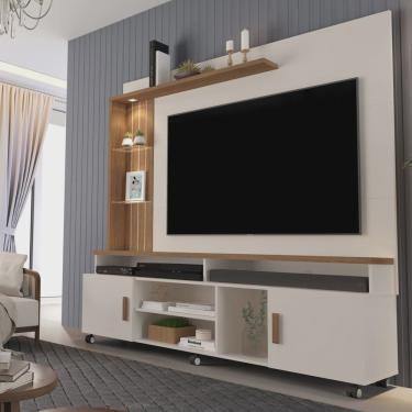 Imagem de Estante Home para TV até 65 Polegadas Ripado com LED e Rodízios Ocean Carmolar