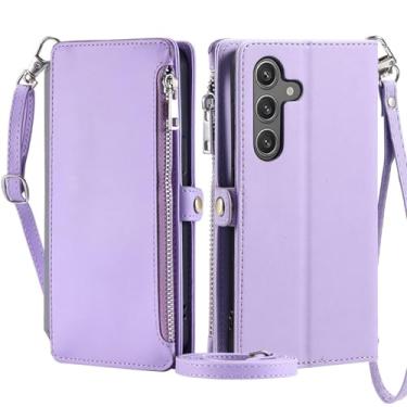 Imagem de HJZSZX Para Samsung A23 (4G 5G) Cordão Couro Zip Carteira Telefone Capa Flip Capa (Para Samsung A23 (4G 5G)/Roxo)