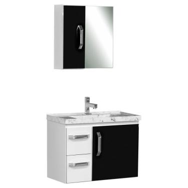 Imagem de Gabinete De Banheiro Com Espelheira Kit Palmas 60cm Cor: branco-preto
