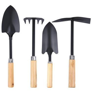 Imagem de JIECHENG Conjunto De Ferramentas Jardinagem Com Cabo Madeira 4 Peças - Resistente E Durável Inclui Pás, Enxadas Ancinhos Ideal Para Capinar, Plantar, Remover Ervas Daninhas Soltar O Solo Presente Pe