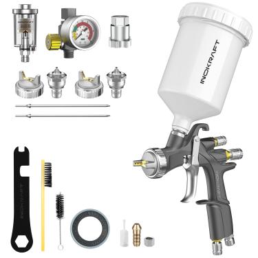 Imagem de InoKraft Kit Premium De Pistola Pulverização Ar D1 Lvlp, Fácil Usar, Pintura Para Carros E Casas, Bicos 1,3/1,5/1,7 Mm, Com Acessórios Pulverizador Tinta